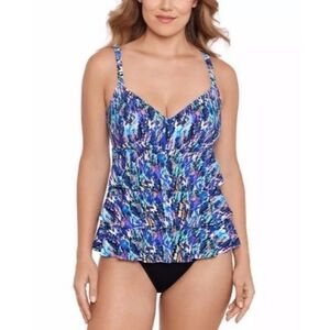 NWT Swim SolutionsWomen's Printed Tiered Fauxkini One-Piece Swimsuit